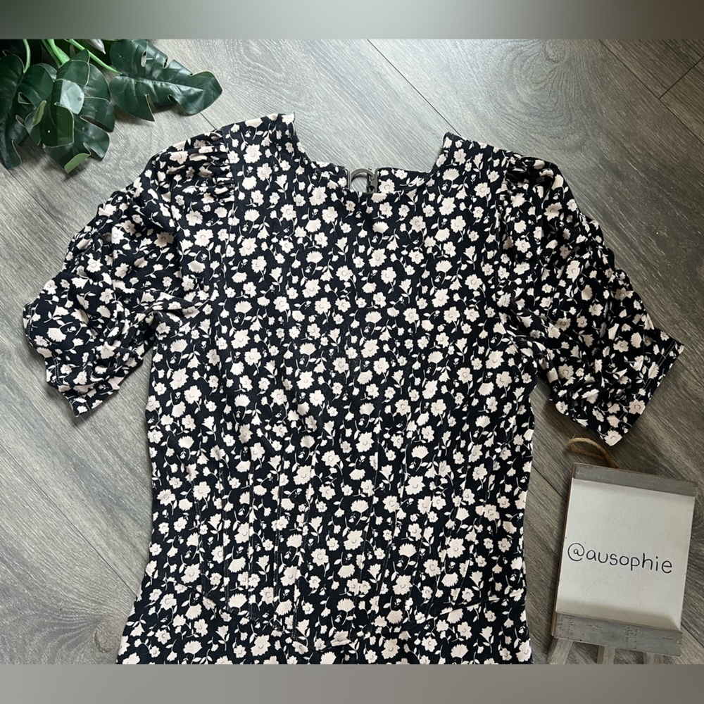 Free People Rosie Stretch Knit Floral Puff Sleeve Cutout Midi Dress. Size M - Picture 6 of 15